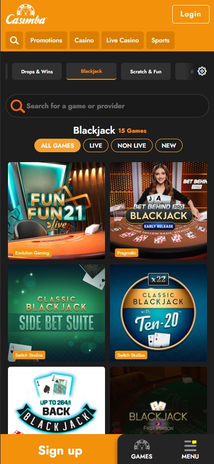 Casimba Casino mobile lobby